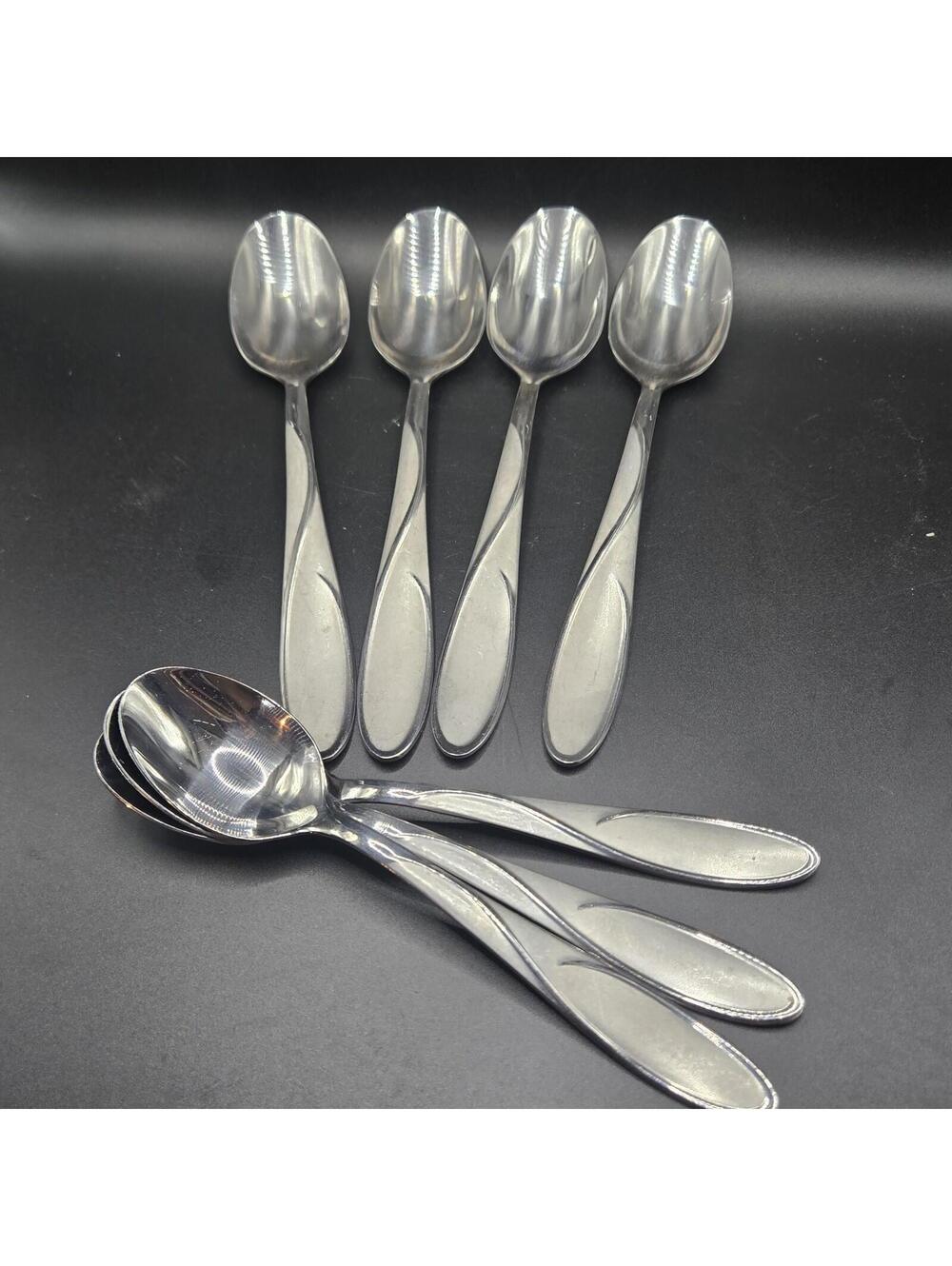 4 Cambridge Small Spoons 3 Large Spoons Swirl Sand Stainless Flatware Spoons
